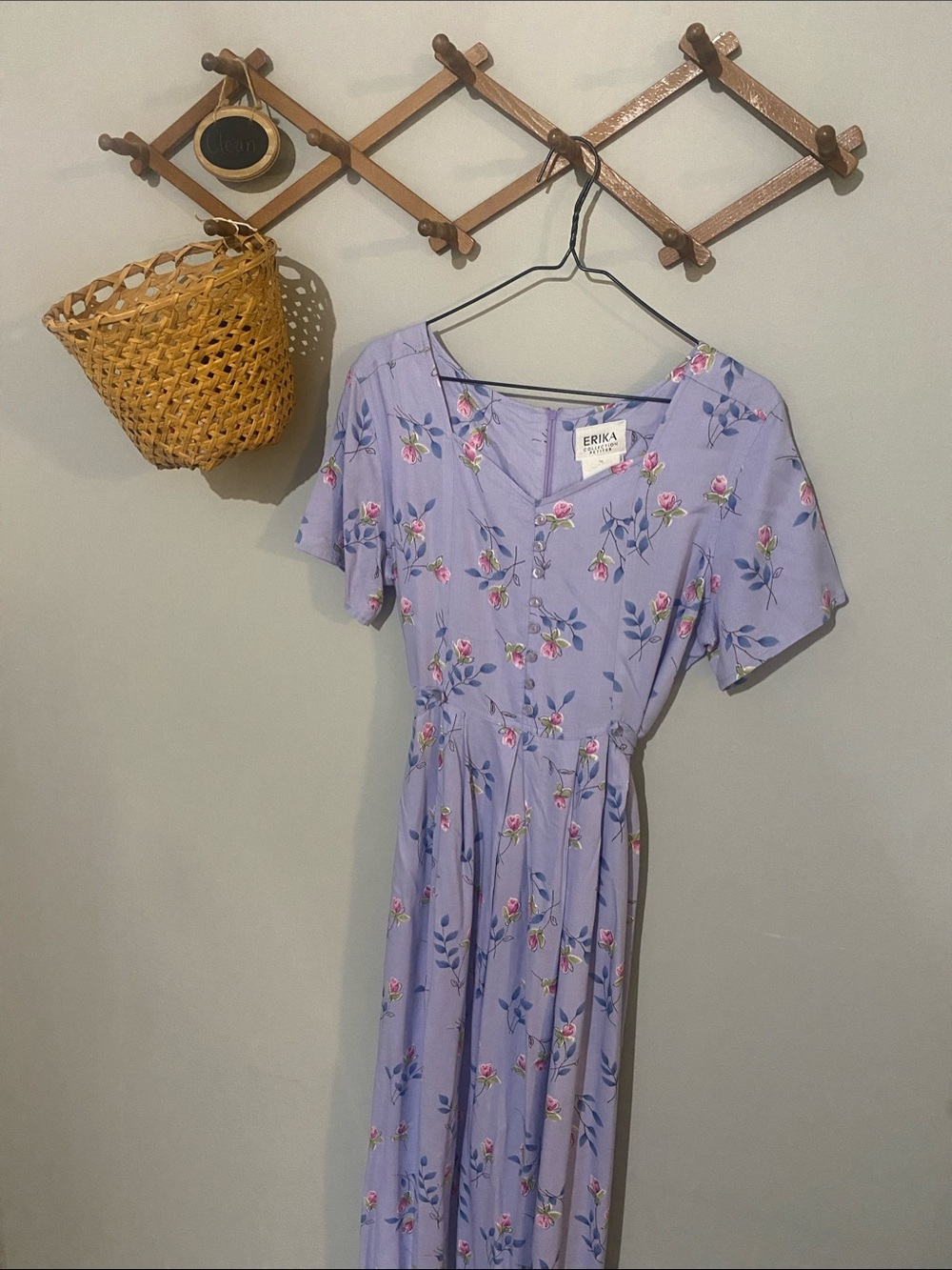 Vintage Erika Lavender Floral Button-Front Maxi Dress